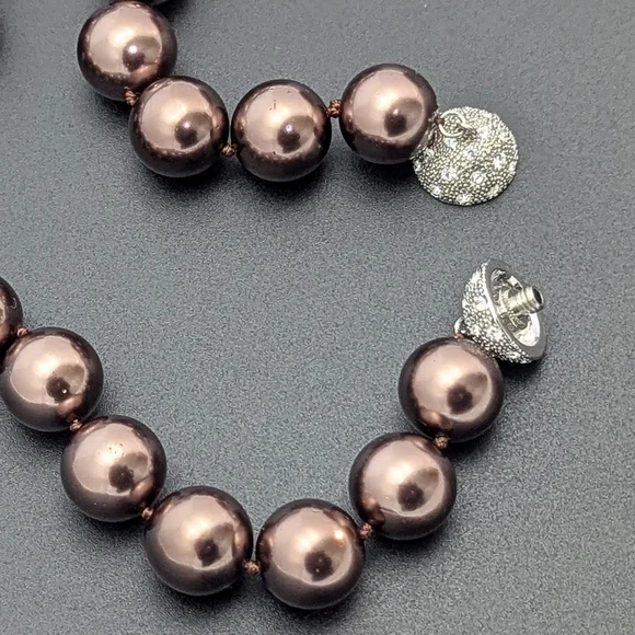 Patty Tobin 14mm Brandy Chocolate Shell Pearl Necklace Estate 130g • 925 Silver - Picture 10 of 11